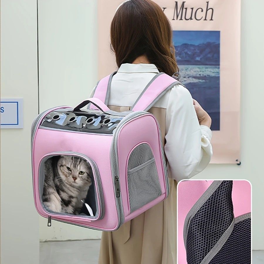 Pet Backpack Portable Transparent Foldable Comfort Design Hands-Free Travel for Cats Small Dogs(BLUE) V1232-GGBB001