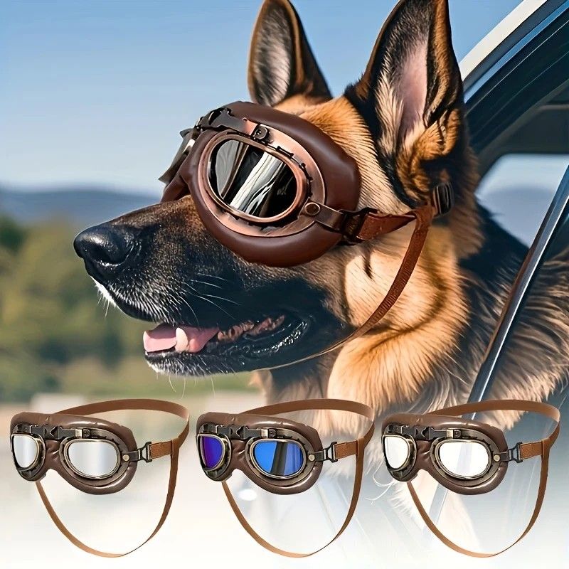 Retro Aviator Dog Goggles | Windproof & UV Protection Adjustable Foldable Sunglasses for Medium-Large V1232-GGHMJ003