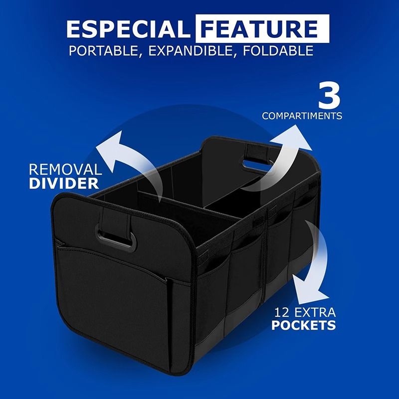 1 Car Trunk Organizer, Automotive Storage, Reinforced Handle, Foldable Multi-Compartment Car Organizer, 600D V1232-HBXSNX001