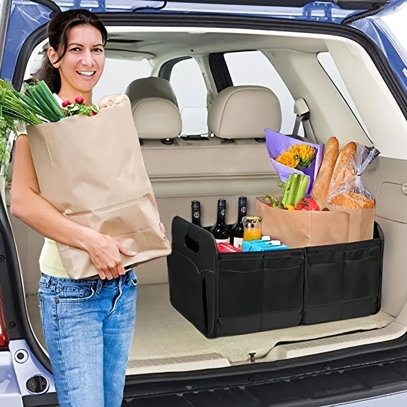 1 Car Trunk Organizer, Automotive Storage, Reinforced Handle, Foldable Multi-Compartment Car Organizer, 600D V1232-HBXSNX005