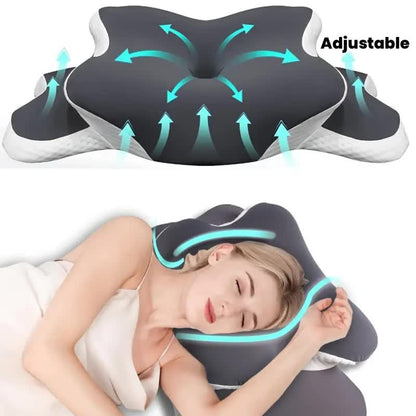 Dark grey Ergonomic Memory Foam Butterfly Neck Pillow, C-shaped/Dual Height Adjustable, with Transparent Lid V1232-HDZ001