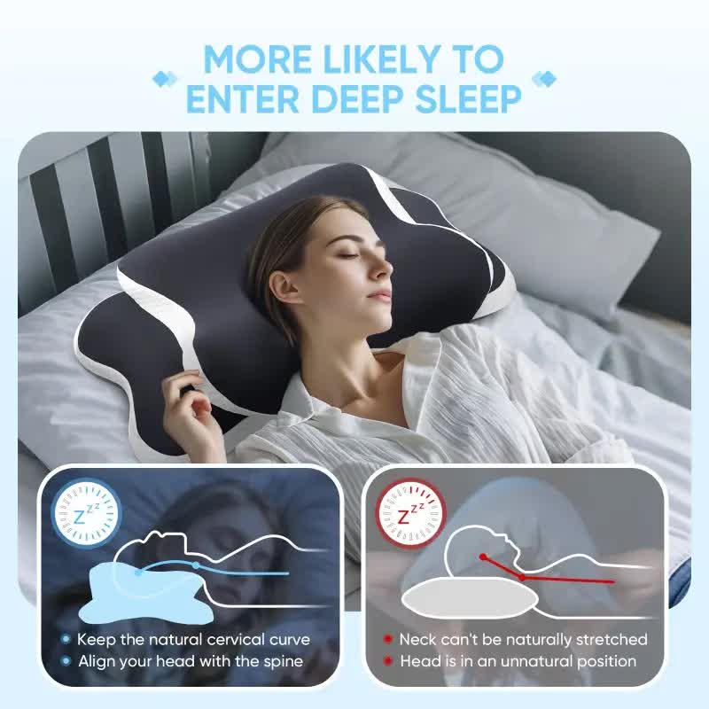 Dark grey Ergonomic Memory Foam Butterfly Neck Pillow, C-shaped/Dual Height Adjustable, with Transparent Lid V1232-HDZ001