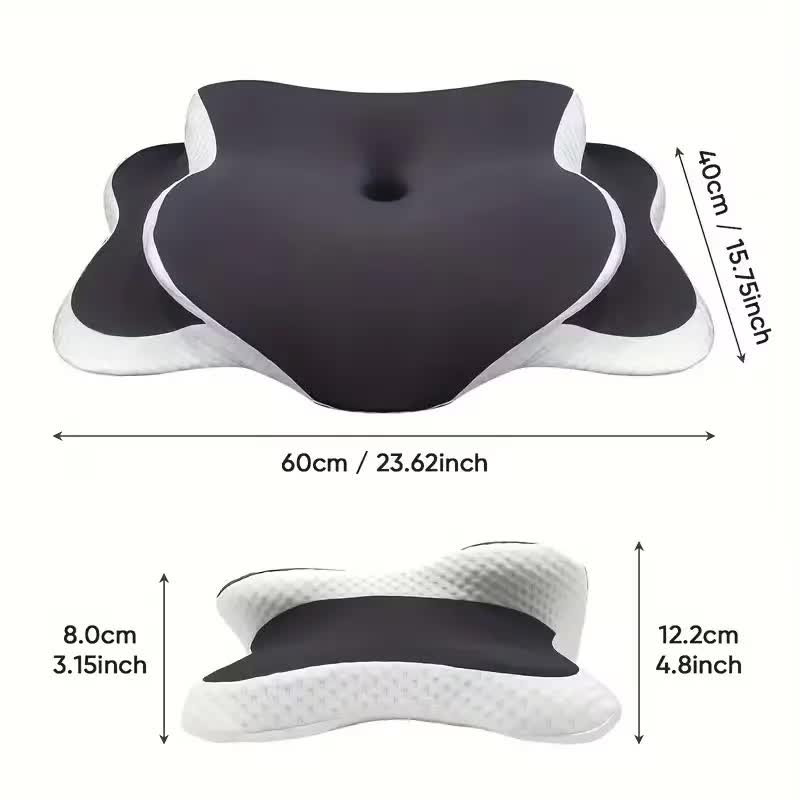 Dark grey Ergonomic Memory Foam Butterfly Neck Pillow, C-shaped/Dual Height Adjustable, with Transparent Lid V1232-HDZ001