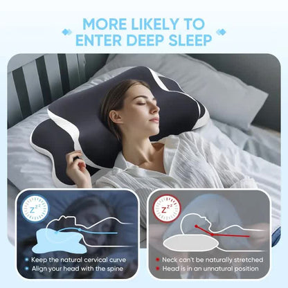 Dark grey Ergonomic Memory Foam Butterfly Neck Pillow, C-shaped/Dual Height Adjustable, with Transparent Lid V1232-HDZ001