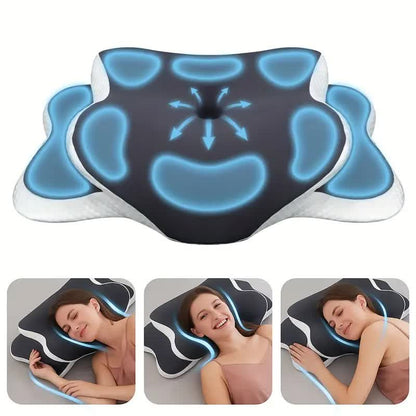 Dark grey Ergonomic Memory Foam Butterfly Neck Pillow, C-shaped/Dual Height Adjustable, with Transparent Lid V1232-HDZ001