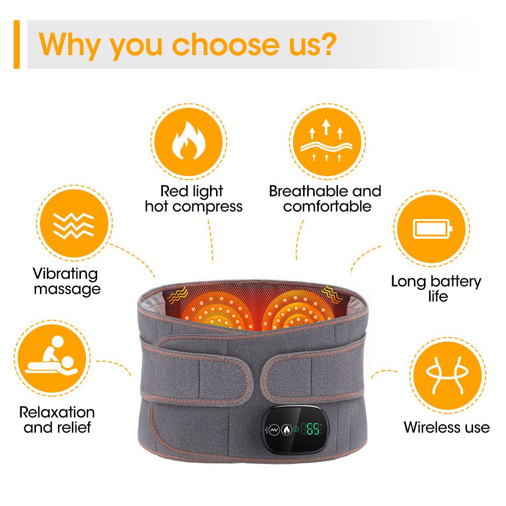 Heated Waist Belt with Vibration Massage - Infrared Heat Therapy, 3 Temp Levels, Rechargeable & Adjustable V1232-HGDRHYD001
