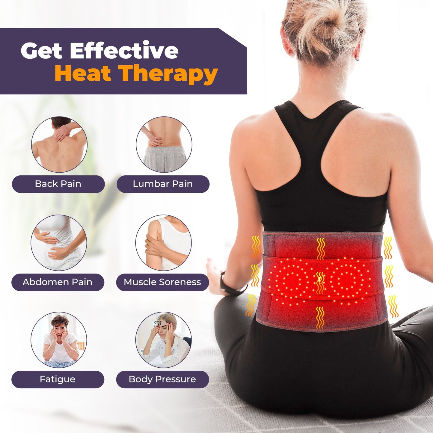 Heated Waist Belt with Vibration Massage - Infrared Heat Therapy, 3 Temp Levels, Rechargeable & Adjustable V1232-HGDRHYD001