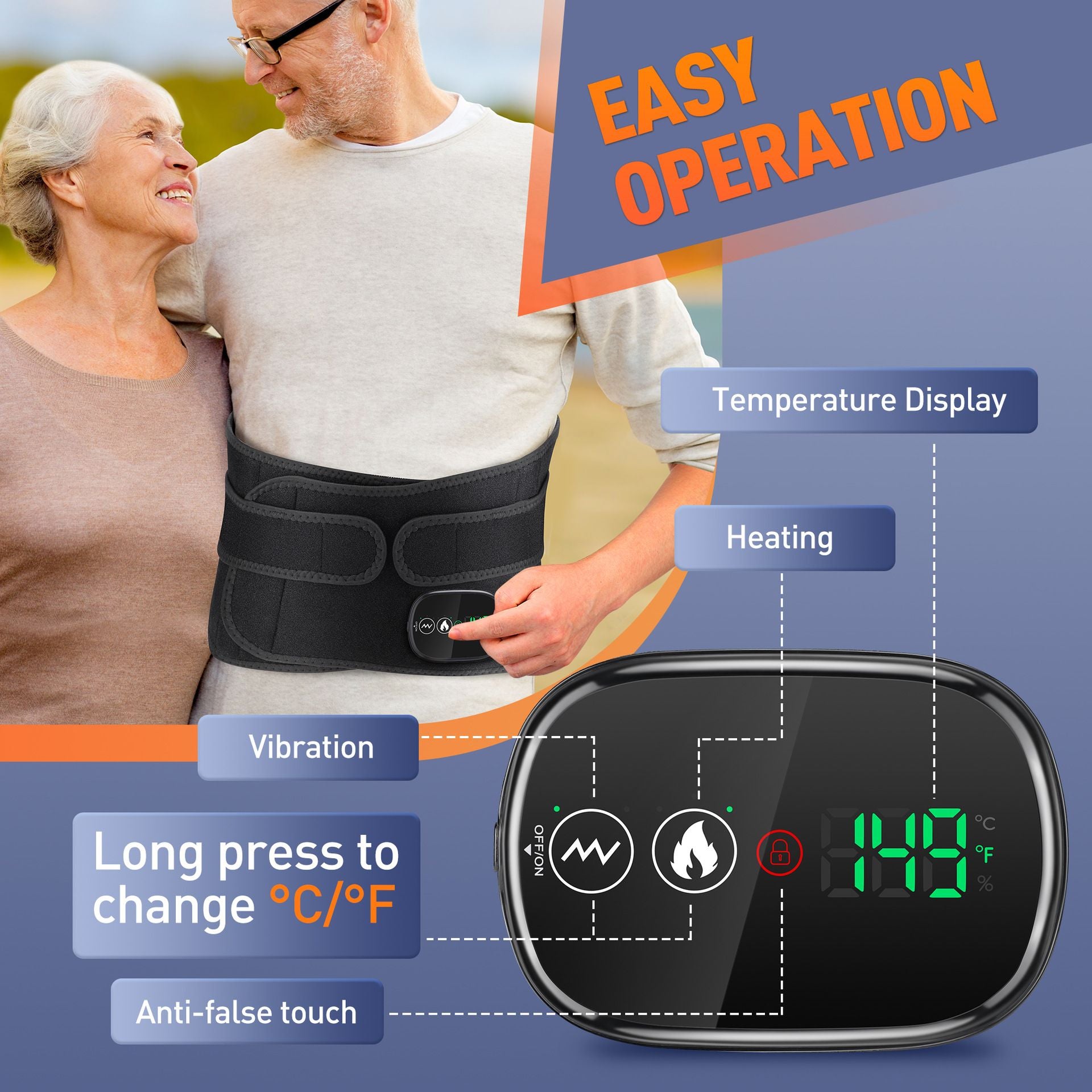 Heated Waist Belt with Vibration Massage - Infrared Heat Therapy, 3 Temp Levels, Rechargeable & Adjustable V1232-HGDRHYD001
