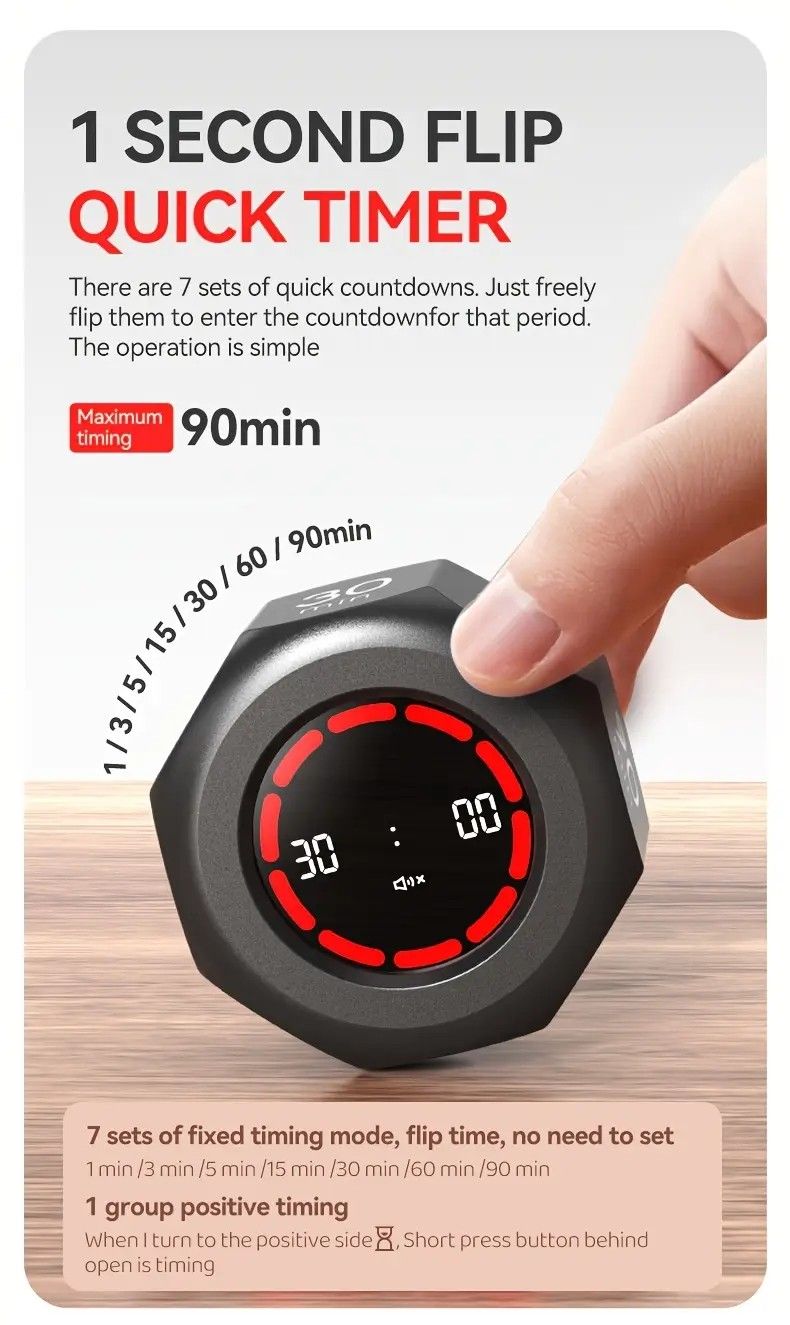 Flip to Start Timing, Efficiency Tool! 7 Presets + Visualized Progress, Gravity Sensor Timer, Universal for V1232-HPDSQ001