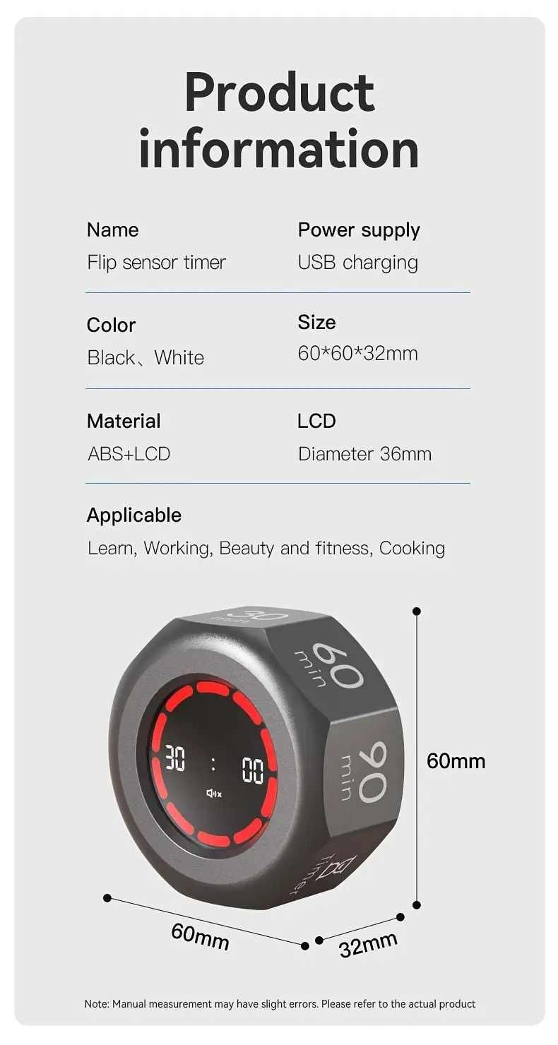 Flip to Start Timing, Efficiency Tool! 7 Presets + Visualized Progress, Gravity Sensor Timer, Universal for V1232-HPDSQ001