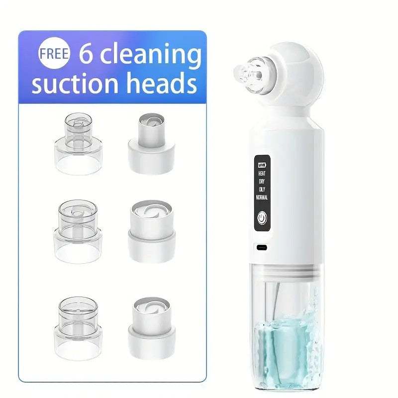 Six-head blackhead cleaner with electric vacuum suction for deep pore cleaning. USB-rechargeable mini bubble V1232-HTQJY001