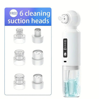 Six-head blackhead cleaner with electric vacuum suction for deep pore cleaning. USB-rechargeable mini bubble V1232-HTQJY001