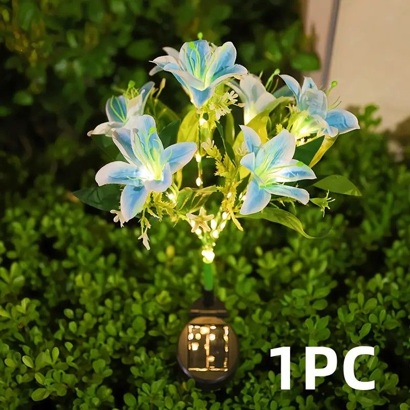 Seven Branch Solar Lily Light: Charges during the day, glows at night. Seven lilies bloom together, soft light flows like water through your garden./white
