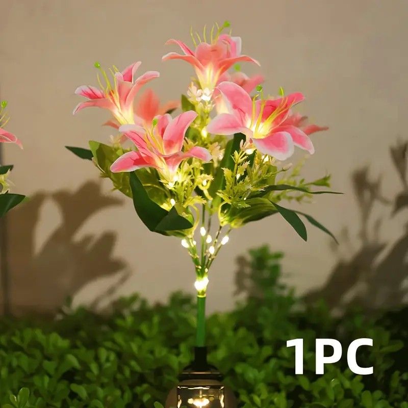Seven Branch Solar Lily Light: Charges during the day, glows at night. Seven lilies bloom together, soft light flows like water through your garden./white