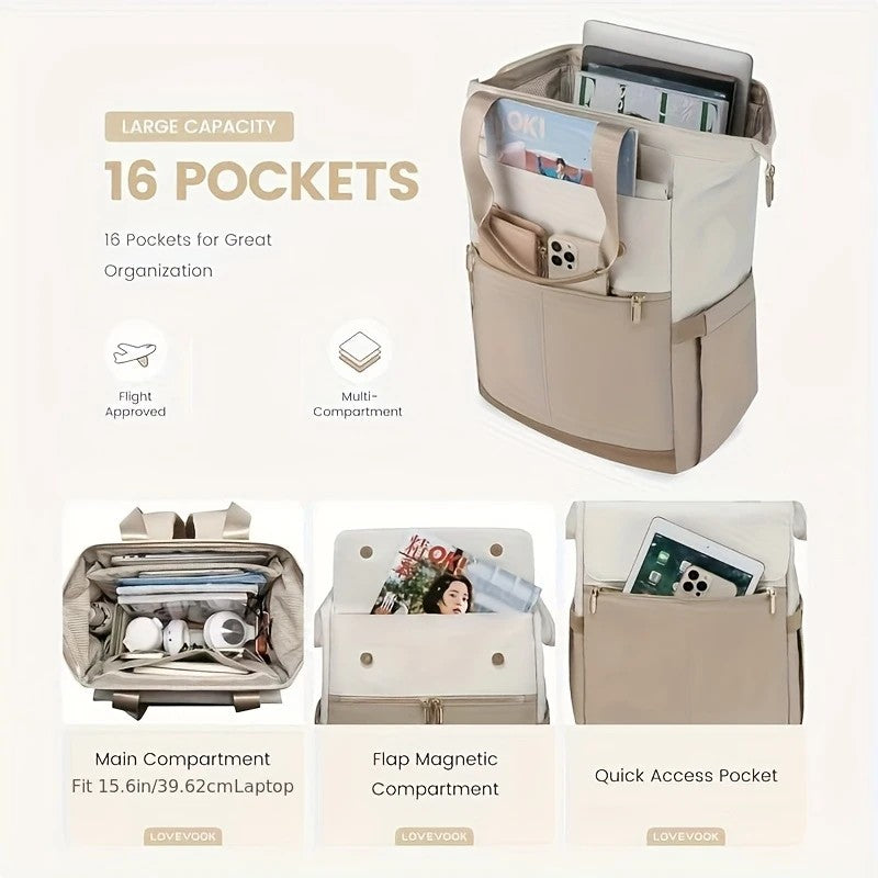 brown Korean-style Fashion Compact Backpack, Multi-functional & Large Capacity, Lightweight & Easy to Carry, V1232-HXJZBB005
