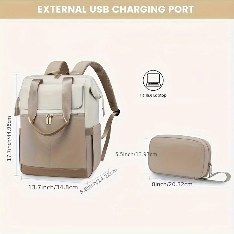 brown Korean-style Fashion Compact Backpack, Multi-functional & Large Capacity, Lightweight & Easy to Carry, V1232-HXJZBB005