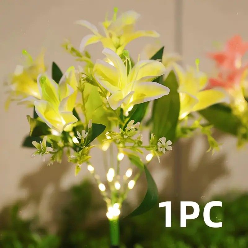 Seven Branch Solar Lily Light: Charges during the day, glows at night. Seven lilies bloom together, soft light flows like water through your garden./PINK