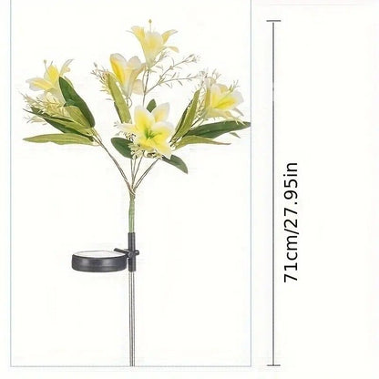 Seven Branch Solar Lily Light: Charges during the day, glows at night. Seven lilies bloom together, soft light flows like water through your garden./YELLOW