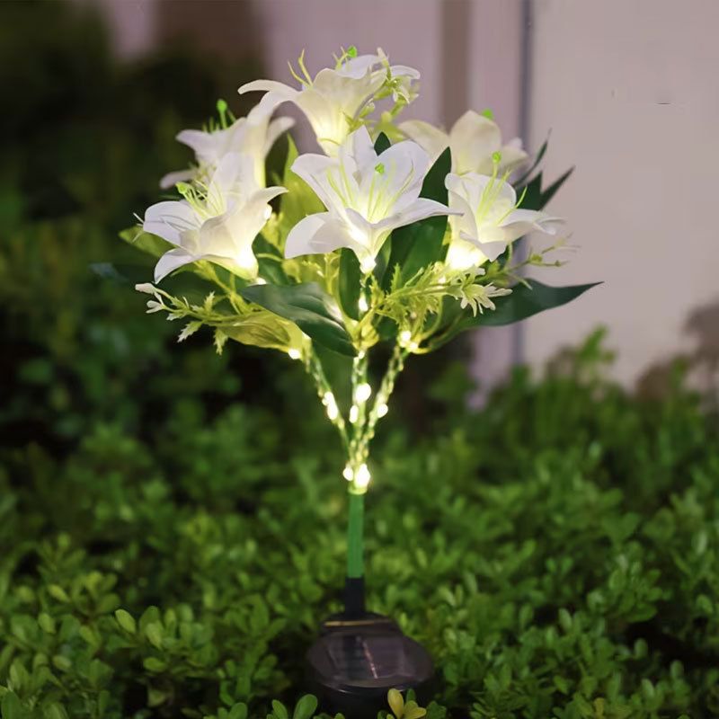 Seven Branch Solar Lily Light: Charges during the day, glows at night. Seven lilies bloom together, soft light flows like water through your garden./YELLOW