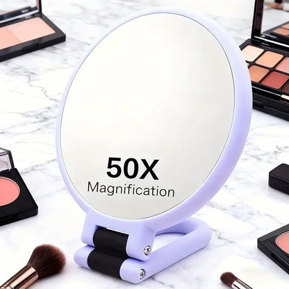 Double-sided Folding Makeup Mirror - 1X/50X Dual Magnification, 360 degrees Rotatable and Foldable for V1232-HZFDJ001