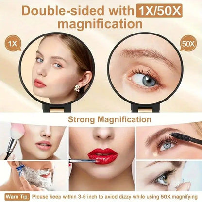 Double-sided Folding Makeup Mirror - 1X/50X Dual Magnification, 360 degrees Rotatable and Foldable for V1232-HZFDJ003