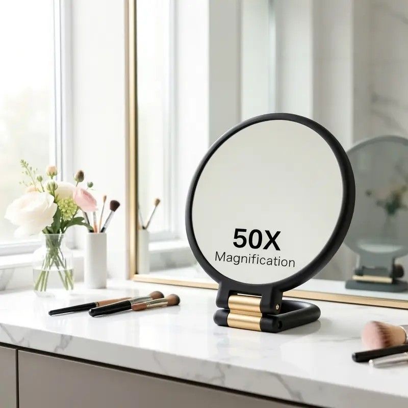 Double-sided Folding Makeup Mirror - 1X/50X Dual Magnification, 360 degrees Rotatable and Foldable for V1232-HZFDJ004