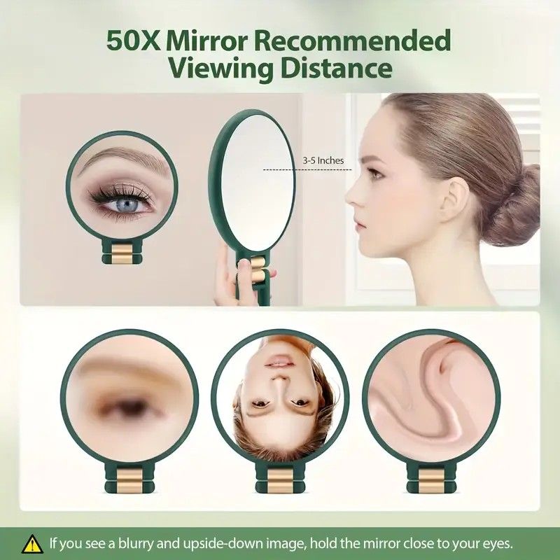 Double-sided Folding Makeup Mirror - 1X/50X Dual Magnification, 360 degrees Rotatable and Foldable for V1232-HZFDJ004