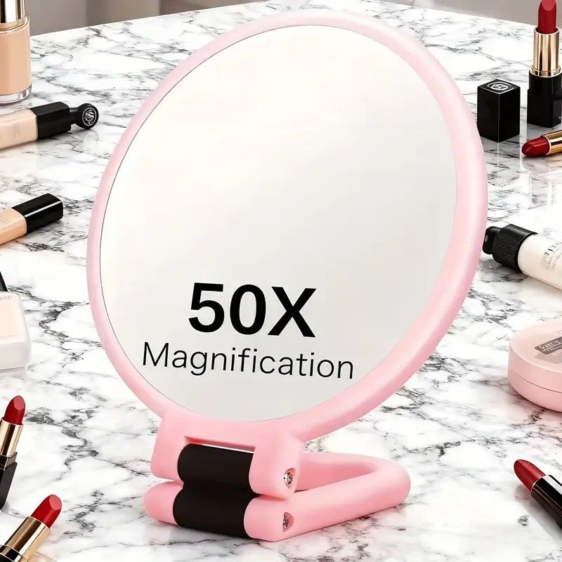 Double-sided Folding Makeup Mirror - 1X/50X Dual Magnification, 360 degrees Rotatable and Foldable for V1232-HZFDJ004
