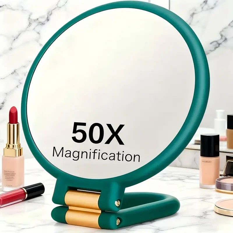 Double-sided Folding Makeup Mirror - 1X/50X Dual Magnification, 360 degrees Rotatable and Foldable for V1232-HZFDJ005