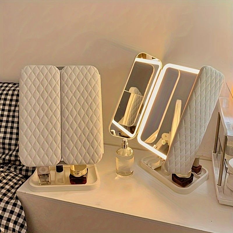 Smart Touch LED Vanity Mirror - 3 Color Dimmable Lights, 270 degrees Adjustable, Rechargeable Desktop Makeup V1232-HZJSZ001