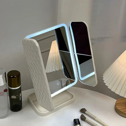 Smart Touch LED Vanity Mirror - 3 Color Dimmable Lights, 270 degrees Adjustable, Rechargeable Desktop Makeup V1232-HZJSZ001