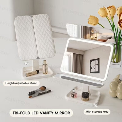 Smart Touch LED Vanity Mirror - 3 Color Dimmable Lights, 270 degrees Adjustable, Rechargeable Desktop Makeup V1232-HZJSZ002