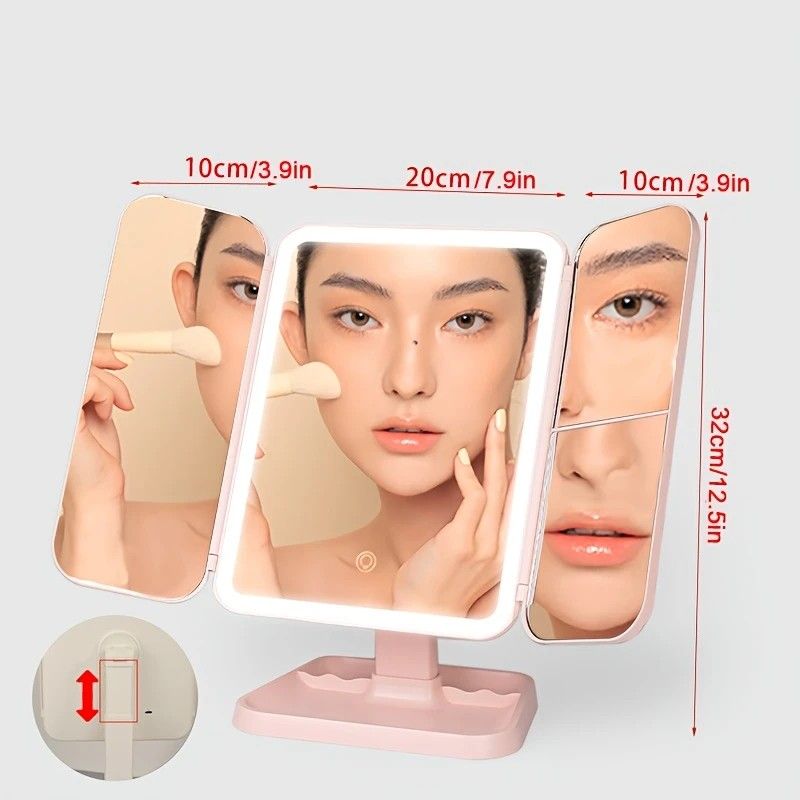 Smart Touch LED Vanity Mirror - 3 Color Dimmable Lights, 270 degrees Adjustable, Rechargeable Desktop Makeup V1232-HZJSZ002