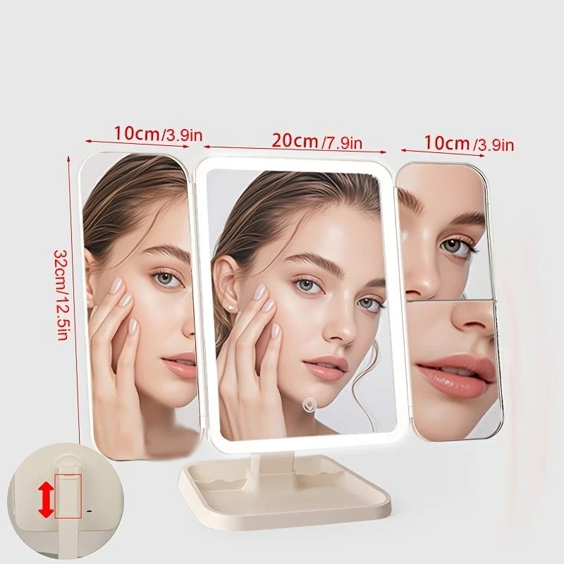 Smart Touch LED Vanity Mirror - 3 Color Dimmable Lights, 270 degrees Adjustable, Rechargeable Desktop Makeup V1232-HZJSZ002