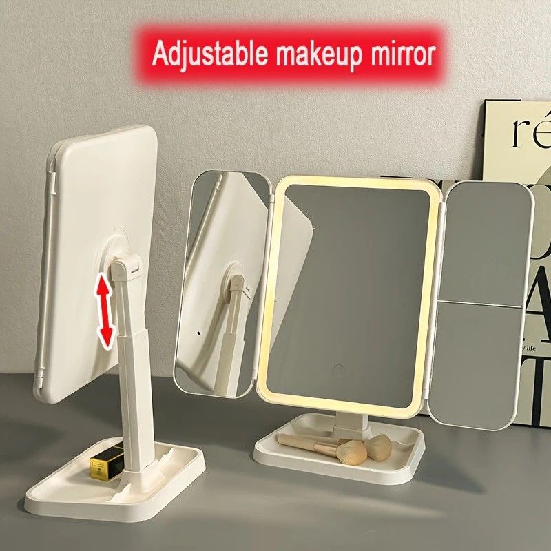 Smart Touch LED Vanity Mirror - 3 Color Dimmable Lights, 270 degrees Adjustable, Rechargeable Desktop Makeup V1232-HZJSZ002