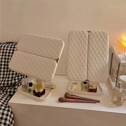 Smart Touch LED Vanity Mirror - 3 Color Dimmable Lights, 270 degrees Adjustable, Rechargeable Desktop Makeup V1232-HZJSZ002