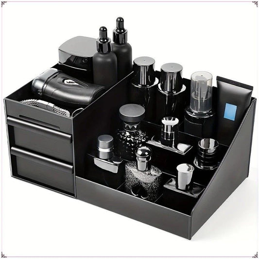 Black Mens Wash Bag & Vanity Organiser | 2 Drawer Acrylic Bathroom Storage for Grooming & Skincare V1232-HZNSSNH001