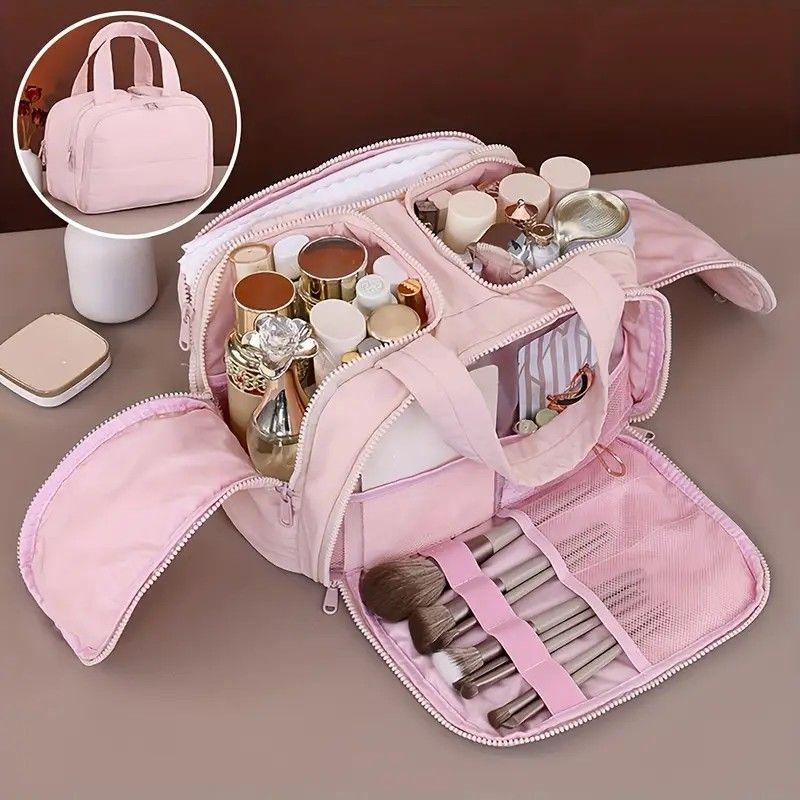 Travel Toiletry & Makeup Bag - Large Capacity Organiser Wash Bag with Compartments(PINK) V1232-HZSNB-1-002