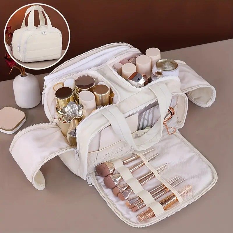 Travel Toiletry & Makeup Bag - Large Capacity Organiser Wash Bag with Compartments(PINK) V1232-HZSNB-1-002