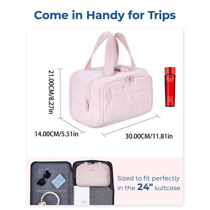Travel Toiletry & Makeup Bag - Large Capacity Organiser Wash Bag with Compartments(PINK) V1232-HZSNB-1-002