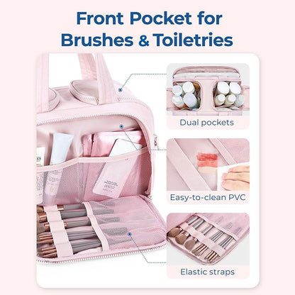 Travel Toiletry & Makeup Bag - Large Capacity Organiser Wash Bag with Compartments(beige) V1232-HZSNB-1-006