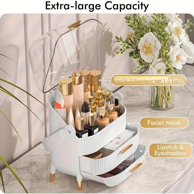 Transparent Flip-top Cosmetic Storage Box: Dustproof, Waterproof, Multi-layer Drawer Organizer, Portable V1232-HZSNX002