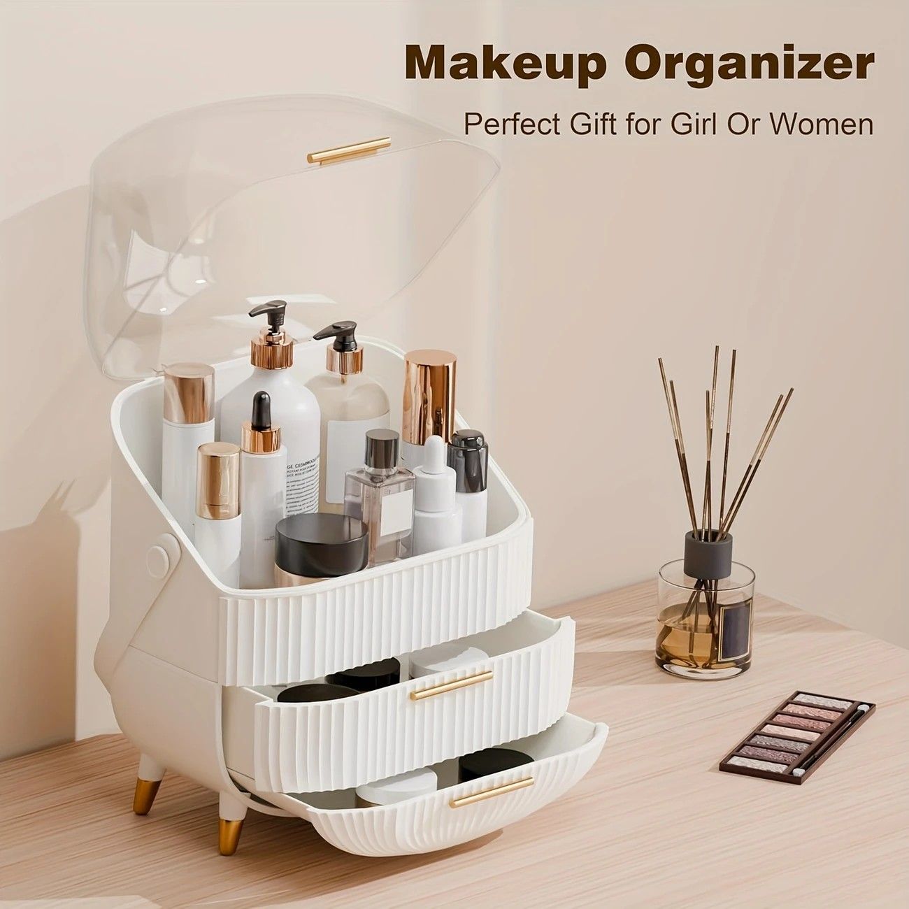 Transparent Flip-top Cosmetic Storage Box: Dustproof, Waterproof, Multi-layer Drawer Organizer, Portable V1232-HZSNX004
