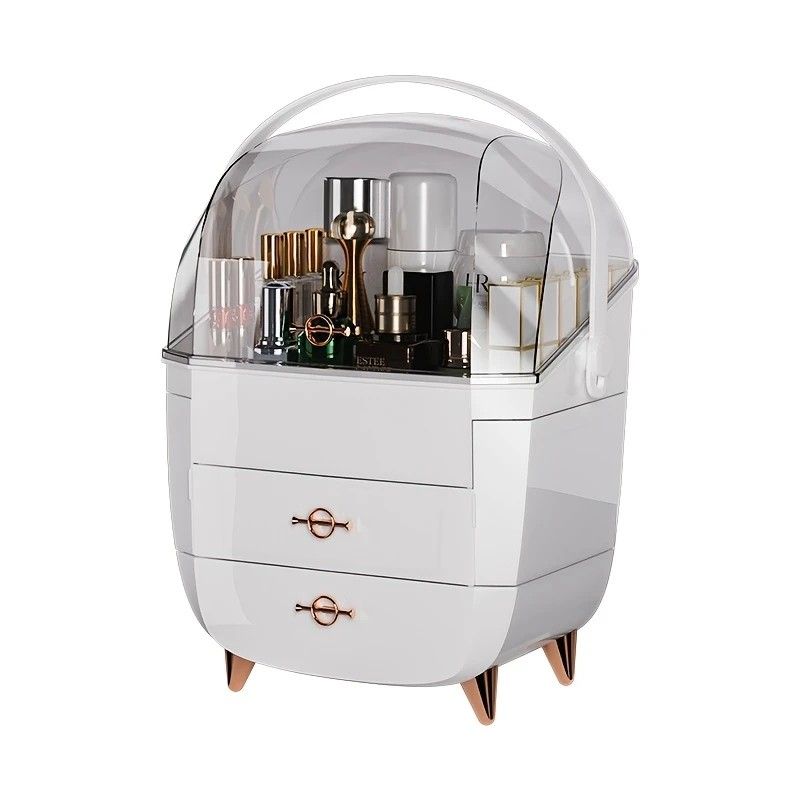 WHITE Luxury Transparent Flip-top Cosmetic Organizer, Large Capacity with Smart Compartments, Dustproof & V1232-HZSNX005