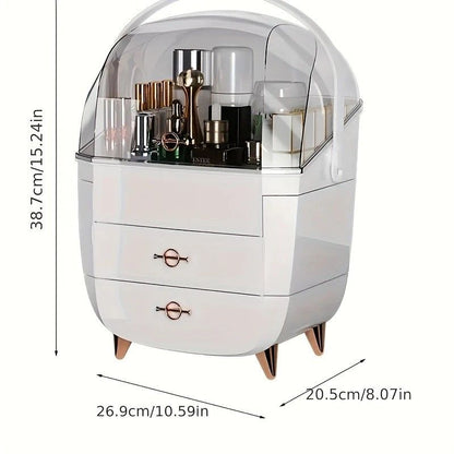 WHITE Luxury Transparent Flip-top Cosmetic Organizer, Large Capacity with Smart Compartments, Dustproof & V1232-HZSNX005