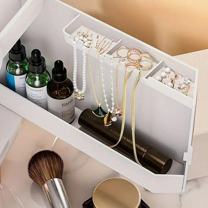 WHITE Luxury Transparent Flip-top Cosmetic Organizer, Large Capacity with Smart Compartments, Dustproof & V1232-HZSNX005