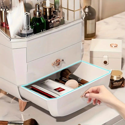 BLACK Luxury Transparent Flip-top Cosmetic Organizer, Large Capacity with Smart Compartments, Dustproof & V1232-HZSNX006