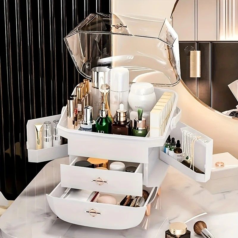 BLACK Luxury Transparent Flip-top Cosmetic Organizer, Large Capacity with Smart Compartments, Dustproof & V1232-HZSNX006
