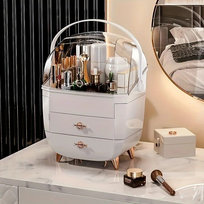 BLACK Luxury Transparent Flip-top Cosmetic Organizer, Large Capacity with Smart Compartments, Dustproof & V1232-HZSNX006