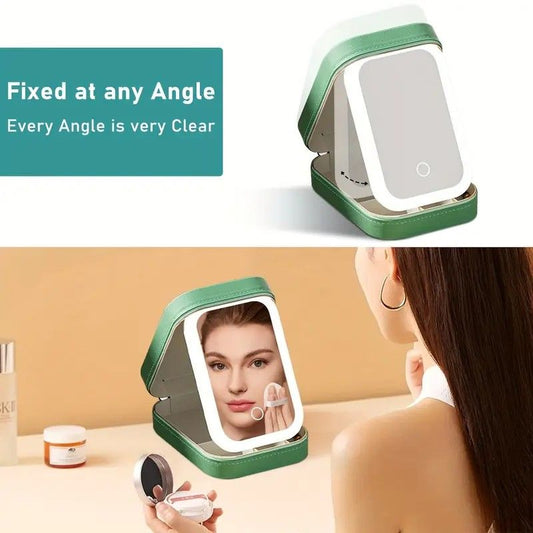 Portable 3-Light LED Makeup Mirror with Organizer - Travel Vanity Case, Rechargeable Touch Control Makeup Box V1232-HZSSHDJZ003